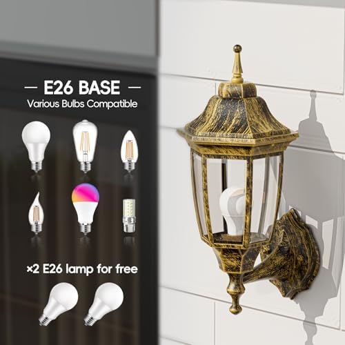 EMART Outdoor Front Porch Light with Bulb, Wall Lamp Fixture(2 Pack, Gold) - Image 6