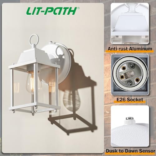 LIT-PaTH Outdoor Wall Light Fixture, Aluminum Glass, White, 2 Pack - Image 2