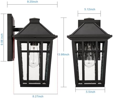 Darkaway Outdoor Sconce Lights Wall Light Fixtures, 14inch Large Porch Light Outdoor Wall Anti-Rust Waterproof Aluminum with Glass Exterior Light Fixture for Patio Yard Doorway Garage (Large, Black) - Image 4