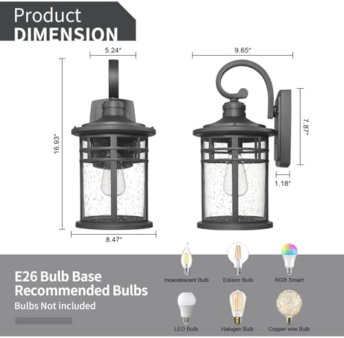 Outdoor Porch Lights Wall Mount Sconces Outdoor Lighting Waterproof Exterior Lantern for House Front Porch Patio Garage Doorway Garden, Medium - Image 3