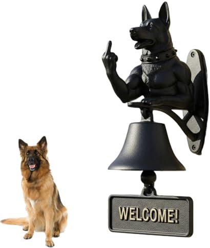 Cast Iron Muscle Dog Welcome Doorbell, Funny Bulldog Doorbell, Dog Middle Finger Decor Dinner Bell, Retro Metal Outdoor Dachshund Hanging Door Bell for Yard Garden by Unknown
