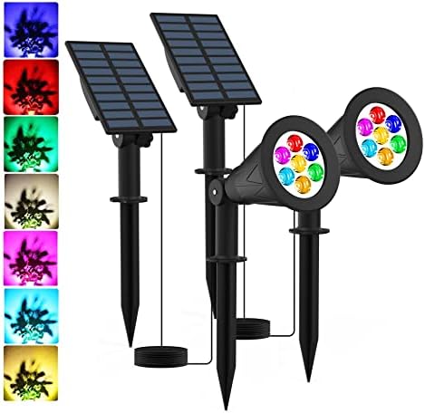 T-SUNUS RGB Solar Spotlights 2 Pack IP65 Waterproof Outdoor 180° Adjustable by T-SUNUSLighting