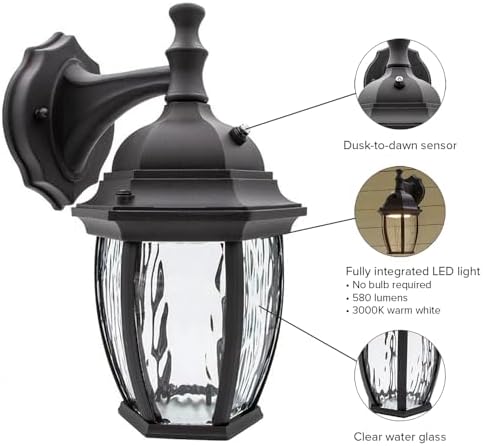 Maxxima LED Black Outdoor Wall Light, 580 Lumens 3000K, Dusk to Dawn Sensor - Image 6
