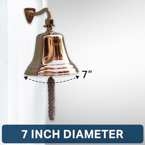 Solid Brass Wall Mounted Ship Hanging Bell for Reception, School, Outdoor,Indoor, Dinner & Chruch - 7 Inch by The Metal Magician - Image 2