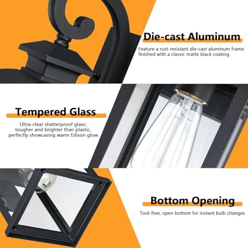 Dusk to Dawn Outdoor Porch Lights Wall Mount 2-Pack, Matte Black - Image 7