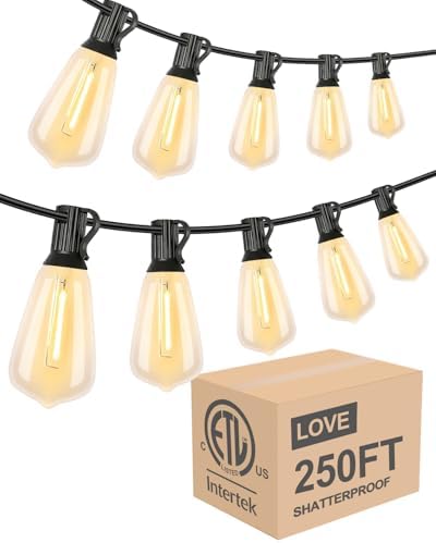 Lightdot 250FT Outdoor String Lights, LED Bistro String Lights with Shatterproof ST38 Bulbs, 2200K Dimmable, Waterproof Hanging Lights for Porch, Party, Garden, Backyard, Balcony - ETL Listed by LightdotLighting