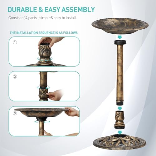 ZENY Outdoor Garden Bird Bath 28Inch Weather Resistant Polyresin Birdbath, Bronze - Image 5
