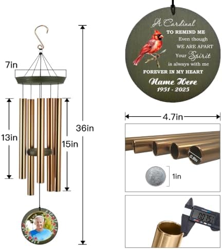 Personalized Cardinal Wind Chimes Photo Custom Sympathy Gifts - Image 5