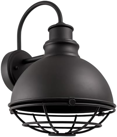 Design House 588442 Ajax Industrial Modern 1-Light Indoor/Outdoor Dimmable Wall Light with Removable Metal Wire Cage Shade for Porch Entryway Patio Garage Kitchen Bedroom, Textured Black by DesignHouse