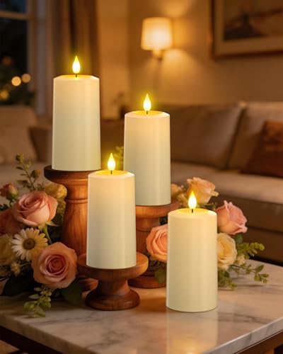 SoulBay Flameless LED Candles, 4-Pack USB Rechargeable, Flickering Waterproof White Pillar Candles with Remote Control Timer for Outdoor Lantern Patio Yard Indoor Holiday Decor, 2.75 x 5.1 Inches - Image 2