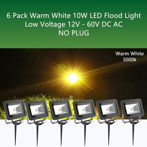 6 Pack 10W Warm White LED Flood Light Outdoor 12V 24V Security Lamp - Image 2