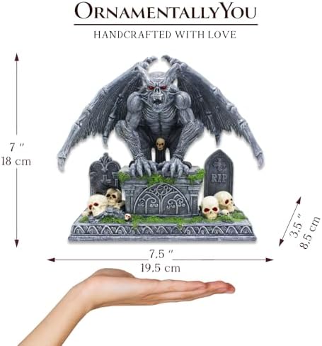 OrnamentallyYou Grave Guardian Gargoyle Figurine, 10" Solar Powered Gothic Halloween Garden Statue - Image 4