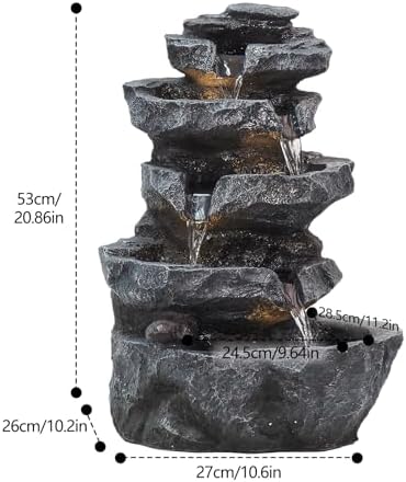 5-Tiered Cascading Rock, 22" High Outdoor Garden Waterfall with LED Lights and Pump, Resin Water Fountain for Garden, Patio, Yard, Deck Decor (22" High 5-Tiers) - Image 3