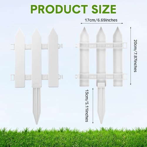 72 Pack White Garden Fence with 72 Insert Lawn Picket Fence Garden Border Decorative Plastic Panels for Landscape Path Flowerbeds Plant Yard, 6.69'' L x 7.87'' H - Image 2