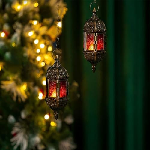 Moroccan Hexagon Lanterns - Hanging Tea Light Holders, 2-Pack - Image 6