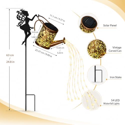 Solar Outdoor Fairy Waterfall Light with Watering Can, 2 Pack - Image 2