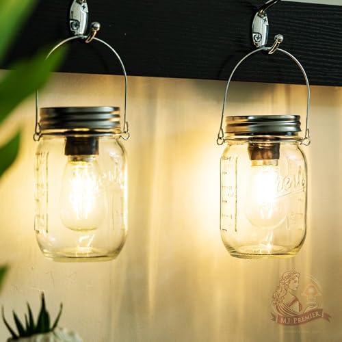 2 Pack Cordless Hanging Mason Jar Lanterns Small Cordless Lamp with Timer by MJPREMIER