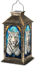 Solar Lantern Stained Glass White Tiger Green Eyes Wildlife Artwork Outdoor Waterproof Hanging Solar Light Outside Lights for Patio Yard House Lawn Decor Birthday Gifts for Women Mom by Unknown
