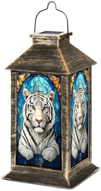 Solar Lantern Stained Glass White Tiger Green Eyes Wildlife Artwork Outdoor Waterproof Hanging Solar Light Outside Lights for Patio Yard House Lawn Decor Birthday Gifts for Women Mom by Unknown