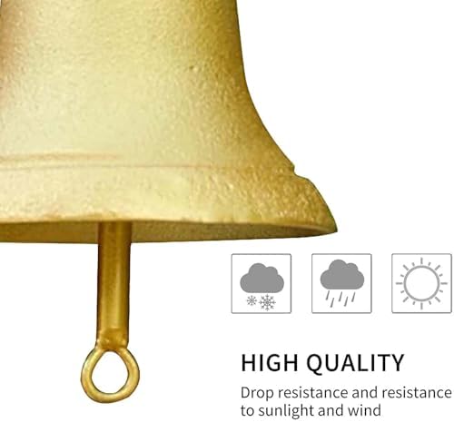 GTPBAO Retro Gold Large Iron Bell, Weatherproof Ringing Doorbell with Red String, Garden Wall-Mounted Hand Bell for Front Door - Image 4