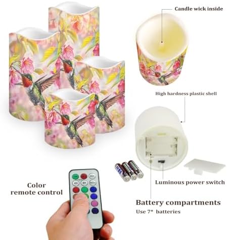 Hummingbird Battery Operated Candles Set of 4 Flickering Flameless Candles with Remote and Timer Color Changing LED Electric Pillar Candles for Home Farmhouse Living Room Decor - Image 3