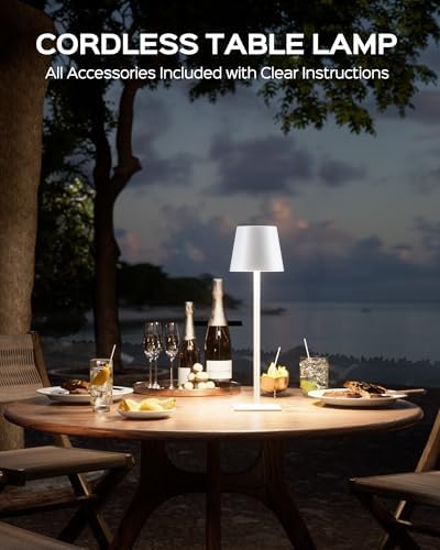 JACKYLED Cordless Lamp DIY Height, 3 Color Stepless Dimming, 5000Capactiy Opwer Operated Lamp Portable Rechargeable for Bedroom Dinning Kitchen, White, 2 Pack - Image 2