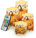 Pumpkin Flickering Flameless Candles Happy 4th of July Pattern LED Pillar Candles Battery Operated with Timer Color Changing Electric Candles Thanksgiving Day Decorations by Uorisanigo