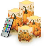 Pumpkin Flickering Flameless Candles Happy 4th of July Pattern LED Pillar Candles Battery Operated with Timer Color Changing Electric Candles Thanksgiving Day Decorations by Uorisanigo