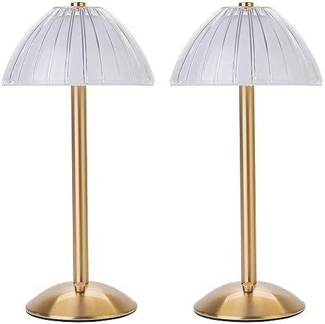 HEQET Cordless Table Lamps for Home,Table,Dining Room, Gold Rechargeable Lamps, USB Charge 12'' Tall LED Brass Portable Outdoor Indoor Table Lamp with Built-in Dimmer (Pack2-Gold Lamp) by HEQET