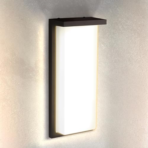 ASD LED 14" Outdoor Wall Light, Front Door House Sconce | 3CCT, Dimmable, Waterproof, ETL Listed | 20W 1900LM 3000-5000K 120V | Exterior Patio Lighting Fixture, Flush Mount Porch Lamp | Black by ASDLightingCorporation