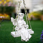 Fairy Garden Angel Figurine Hanging - Angel On a Swing Statue Girl Praying Sculpture Fairy Angel Ornament for Indoor Outdoor Decoration Coloured - Image 2