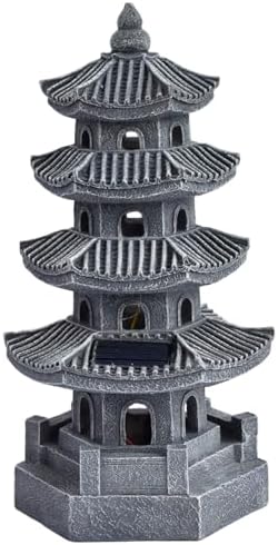 Pagoda Garden Statue Pagoda Garden Statue Solar Powered Lantern Resin Outdoor Zen Japanese Decor for Balcony, Patio, Porch, 11.4x4.7x4.7 inch Grey by Unknown