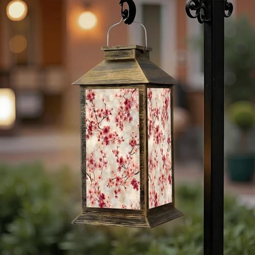 Solar Lantern Outdoor Waterproof Oriental Cherry Tree Blossom Rice Paper Garden Decor LED Hanging Solar Lights Tabletop Lamp Gifts for Women Mom Outside Yard Patio Porch by DERUINVAIO