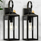 19" Dusk to Dawn Outdoor Lighting Porch Lights Black with Gold Trim 2 Pack by Yolsunes