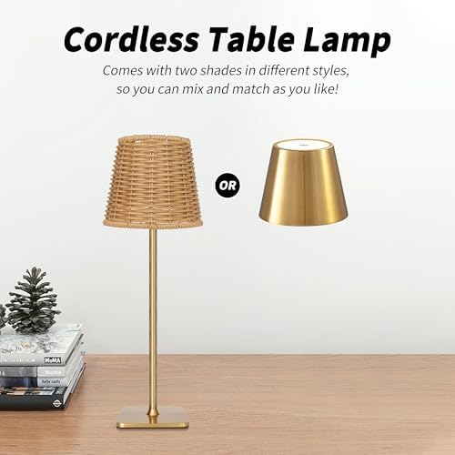 Mr. White Outdoor Waterproof Cordless Set of 2 Rechargeable Portable Top Touch Battery Operated Powered LED Table Lamp Desk Lamp Lights for Restaurant Kitchen Patio Dinner Dining (Gold 2 Pack) - Image 3
