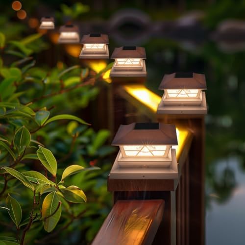 TW SHINE 4 Pack Solar Outdoor Fence Post Lights, 2 Modes Post Cap Lights Waterproof Warm White/Cool White for Yard, Garden, Porch, Patio Decor, for 4x4 5x5 6x6 Wood Posts, White - Image 2