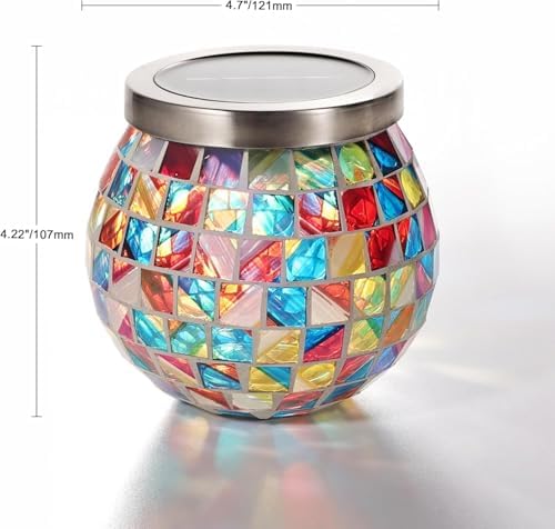 Cooo 6 Pack Gift for her him Landscape Lighting Path Lights Heavy Solar Mosaic Lantern with RGB Color-Changing Light – Dual Solar Panels, Red Amber Glass Tiles, Waterproof Outdoor - Image 2