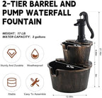 2-Tier Barrel Waterfall Fountain,27-Inch Plastic Outdoor Water Feature with Pump for Garden,Patio and Backyard - Image 4