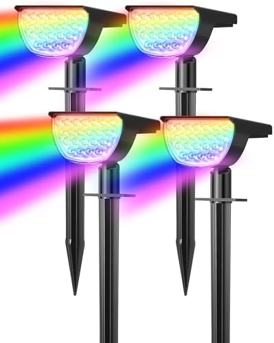 GKGG Solar Spot Lights Outdoor, IP65 Waterproof RGB Color Changing Solar Landscape Lights with 7 Lighting Modes for Yard, Garden, Trees, Pathway & Halloween Decorations Outdoor (Multicolor, 4 Pack) by GKGG