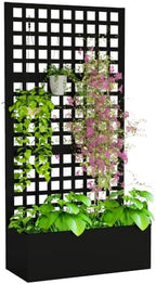 Outsunny Galvanized Raised Garden Bedw/Trellis 35" x 16" x 70" Black by Outsunny