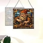 Gnome with Wooden Toys Stained Glass Suncatcher – Square Hanging Window Panel for Home, Garden, Nursery, Halloween, Christmas, Memorial Day – Whimsical Glass Art Gift for Gnome Lovers q52w30 - Image 4