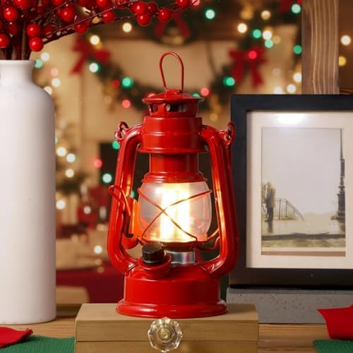Hortsun 8pcs 8inch Red Vintage LED Hurricane Lantern Battery Operated Lamp - Image 5