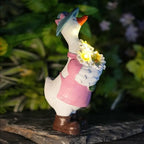 Solar Porch Goose Garden Statue with Glowing Flower, 11.5" Solar Duck Garden Decor for Outdoor, Waterproof Animal Figurine with Auto Light for Yard Lawn Patio - Unique Gift for Mom Grandma Women - Image 5