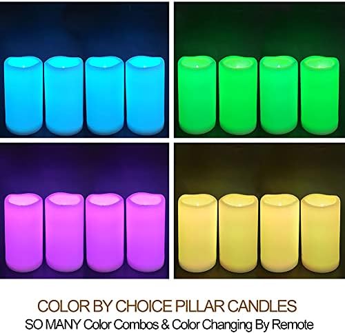 4-Pack Multicolor 3x6 Outdoor LED Pillar Candles with Timer and Remote - IP64 Waterproof Color Changing LED Pillar Candles - Battery Operated Flickering Flameless Candle Unscented - Image 4