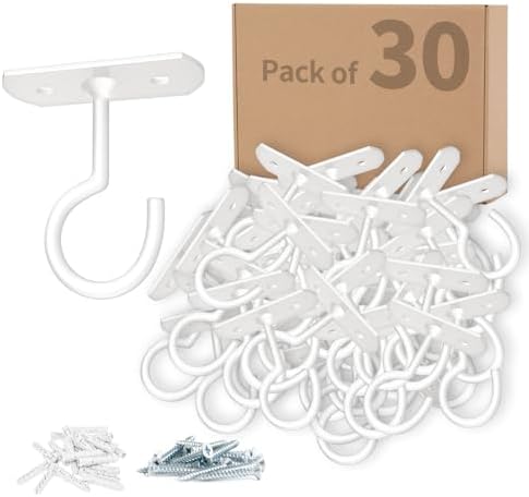 30Pack Ceiling Hooks Bulk for Hanging Plants 2.5in White by QualityEfficiency