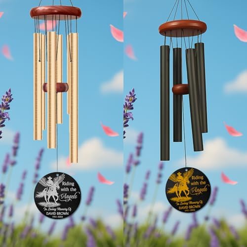 Personalized Memorial Wind Chimes for Outdoors Cowboy Angel Tribute Riding with the Angels Sympathy Gift Custom Name Years for Loss of Loved One Dad Husband Ranch Western Horse Keepsake Hanging - Image 3
