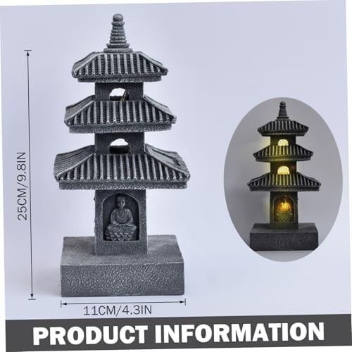 Japanese Lantern Pagoda Garden Statue, 10 Inch Weatherproof Solar Garden Decor, LED Light Zen Japanese Lantern for Backyard Balcony Patio Lawn Yard, Grey - Image 3