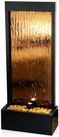 Alpine Corporation 48" Tall Indoor Modern Wall Mounted Zen Mirror Waterfall Floor Fountain with Stones and LED Lights Decor for Office, Living Room, Entryway, Bronze by Unknown