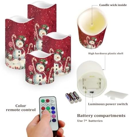 Christmas Snowman Flameless Candles with Timer and Remote Battery Operated LED Candles Color Changing Christmas Newyear Party Pillar Candles Bulk Fake Candles for Festival Home Decor - Image 3