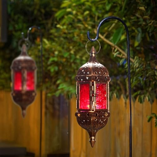 Moroccan Hanging Candle Lanterns, 2Pcs Metal Tea Light Holders, Moroccan Lantern for Living Room Balcony Patio Halloween Christmas Decorations - Image 4